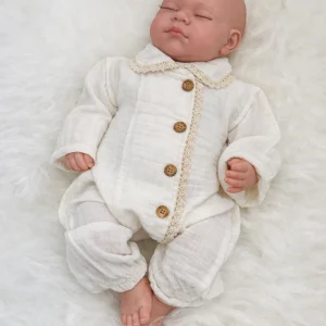 Tutina in mussola di cotone - ricamo in pizzo unisex