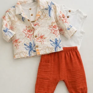 Camicia Floreale, Canotta e Pantaloni in mussola di cotone