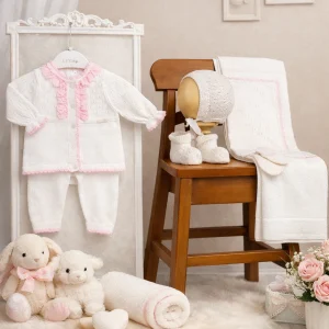 Corredino nascita neonata con Dettagli Rosa – 6 Pezzi 100% Cotone