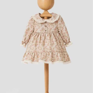 Vestito neonata floreale con colletto in pizzo