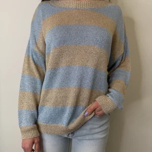 MAGLIA RIGHE LUREX ORO/CELESTE SUSYMIX