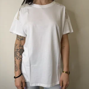 T-SHIRT OVER DETTAGLIO MACRAMÈ LATTE SUSYMIX