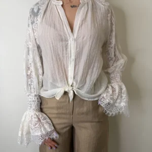 CAMICIA MUSSOLA GOFFRATA CON MANICHE PIZZO/TULLE MOTEL