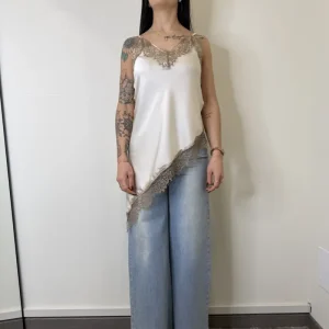 TOP SATIN AVORIO/BISCOTTO PIZZO MOTEL