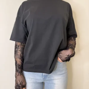 MAGLIA MANICHE PIZZO NERA SUSYMIX