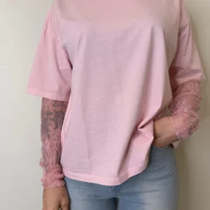 T SHIRT MANICHE IN PIZZO ROSA SUSYMIX