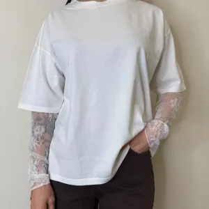 T SHIRT MANICHE IN PIZZO LATTE SUSYMIX