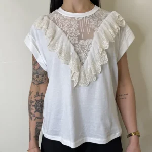 MAGLIA ECRU CON BALZE E RICAMI MOTEL