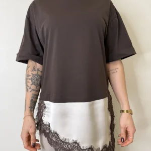 T SHIRT MORO CON SOTTOVESTE BEIGE PIZZO MORO MOTEL