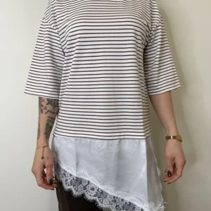 T-SHIRT OVER RIGATA CON SOTTOVESTE MORO SUSYMIX