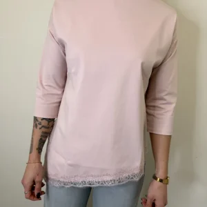 MAGLIA ASIMMETRICA CON PIZZO ROSA SUSYMIX