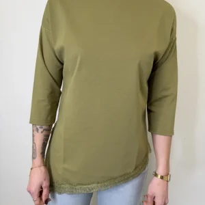 MAGLIA ASIMMETRICA CON PIZZO VERDE OLIVA SUSYMIX