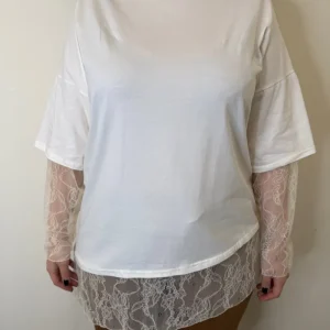 MAGLIA COTONE BIANCO CON PIZZO DEJAVU