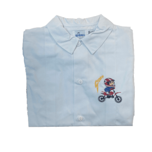 Grembiule tinta unita asilo bambino con “Moto da cross” con bottoni e colletto incluso