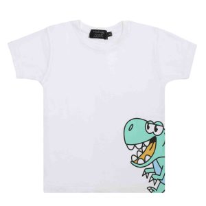 T-shirt Bambino Bianca Stampa Dinosauro 6M-4 Anni