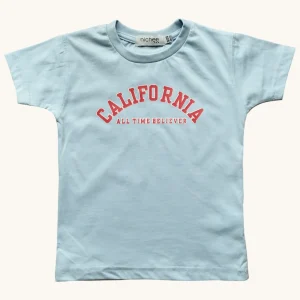 T-shirt Unisex Azzurra Scritta California Manica Corta 6M-4 Anni