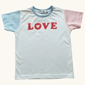 T-shirt Bambina Bianca Love Maniche Colorate 6M-4 Anni