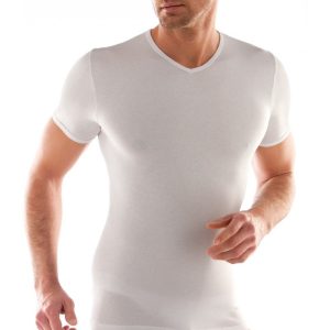 T-Shirt scollo V manica corta uomo, cotone elasticizzato
