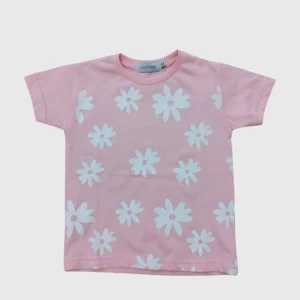 T-shirt Neonata Manica Corta Rosa con Margherite Bianche | Taglie 6 Mesi - 4 Ann