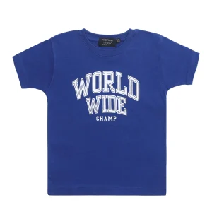 T-shirt Bambino Blu Elettrico Scritta Bianca 2-10 Anni