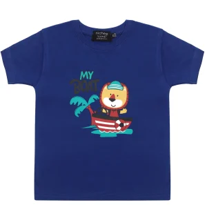 T-shirt Neonato Blu Elettrico Stampa Leone Barca 6M-4 Anni