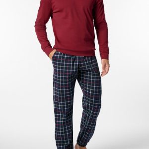 Pigiama lungo uomo girocollo in cotone con stampa check Perofil