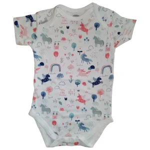 Body Neonata Manica Corta Fantasia Unicorni e Castelli