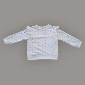 Felpa Bianca Volant Pois Argento Bambina - Elegante 3M-4A, leggera French Terry