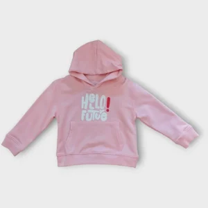 Felpa bambina con cappuccio Hello Future, leggera French Terry
