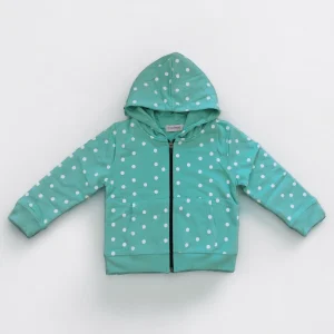 Felpa bambina con cappuccio verde menta con Pois