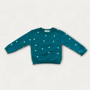 Felpa Neonata Verde Cuoricini Bianchi Felpata 6M-4 Anni