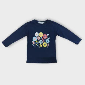 Maglia bambina blu con stampa floreale