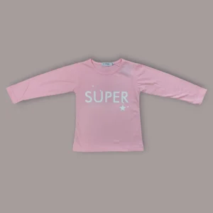 Maglia bambina manica lunga rosa con scritta