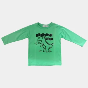 Maglia bambino manica lunga verde con stampa Dinosauro