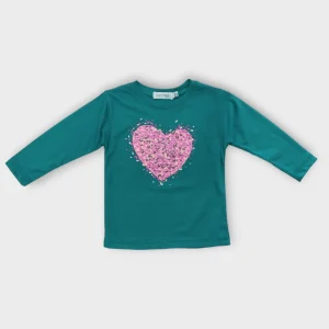 Maglia Bambina Verde Deep Lake Cuore Fucsia - 6M-4A
