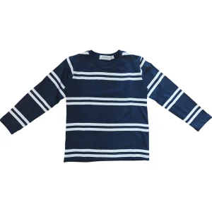 Maglia Bambino Manica Lunga Blu Scuro Righe Bianche