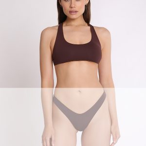 Reversible tank bikini top with Olympic neckline in microfiber. Reverse Collection