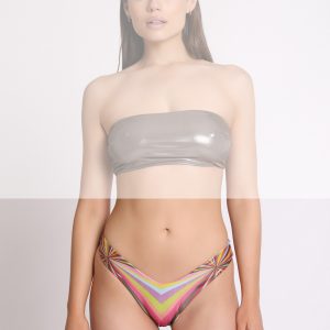 V-cut bikini bottom in coated microfiber. Ray Collection