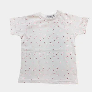 T-shirt Bambina Bianca Cuori Rossi Manica Corta 6M-4 Anni