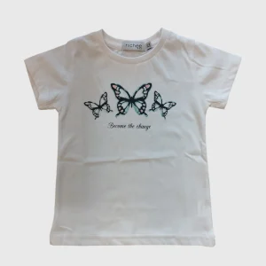 T-shirt bambina bianca con farfalle nere sfumate | Taglie 2-10 anni